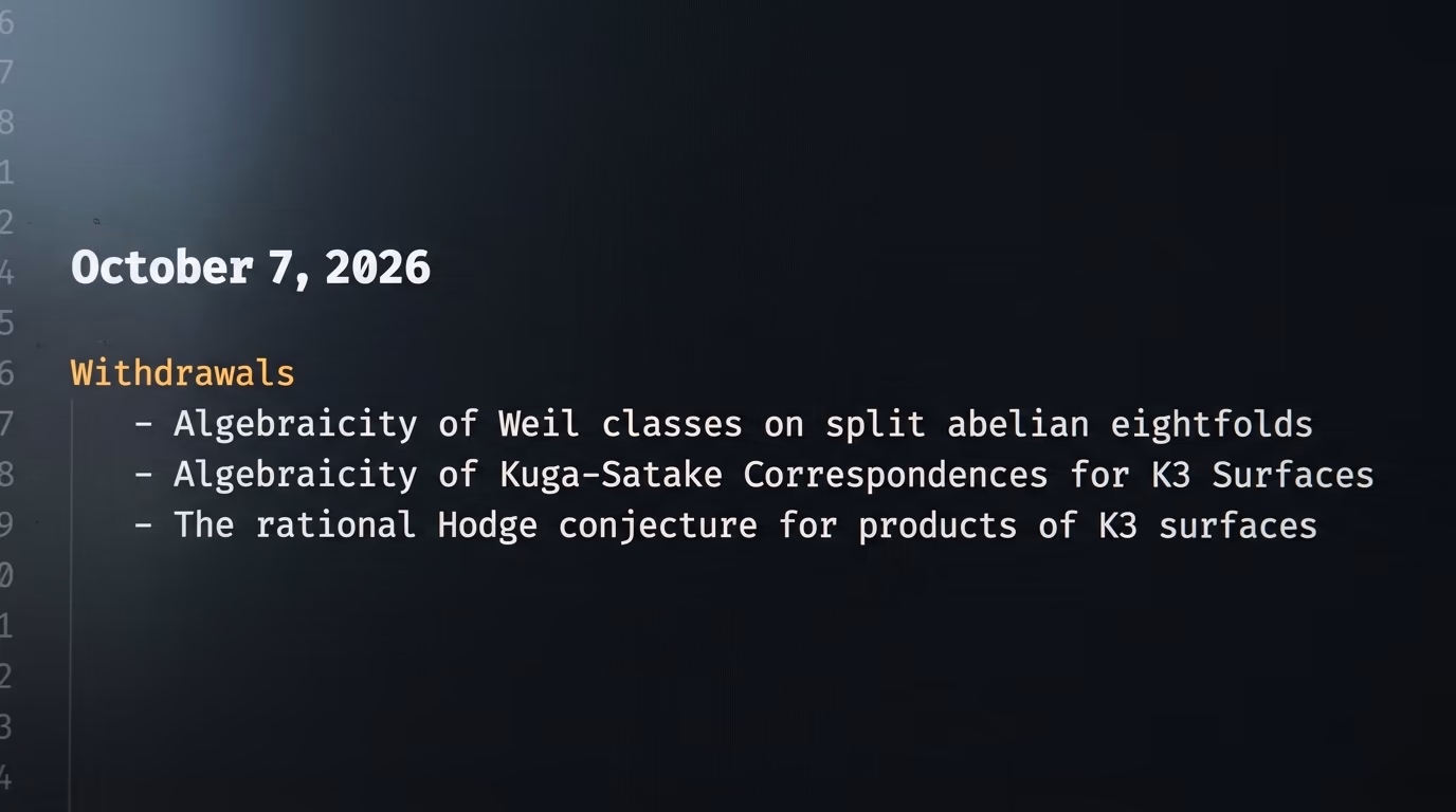 The withdrawal entry in the openai/math history file listing the 3 pulled manuscripts
