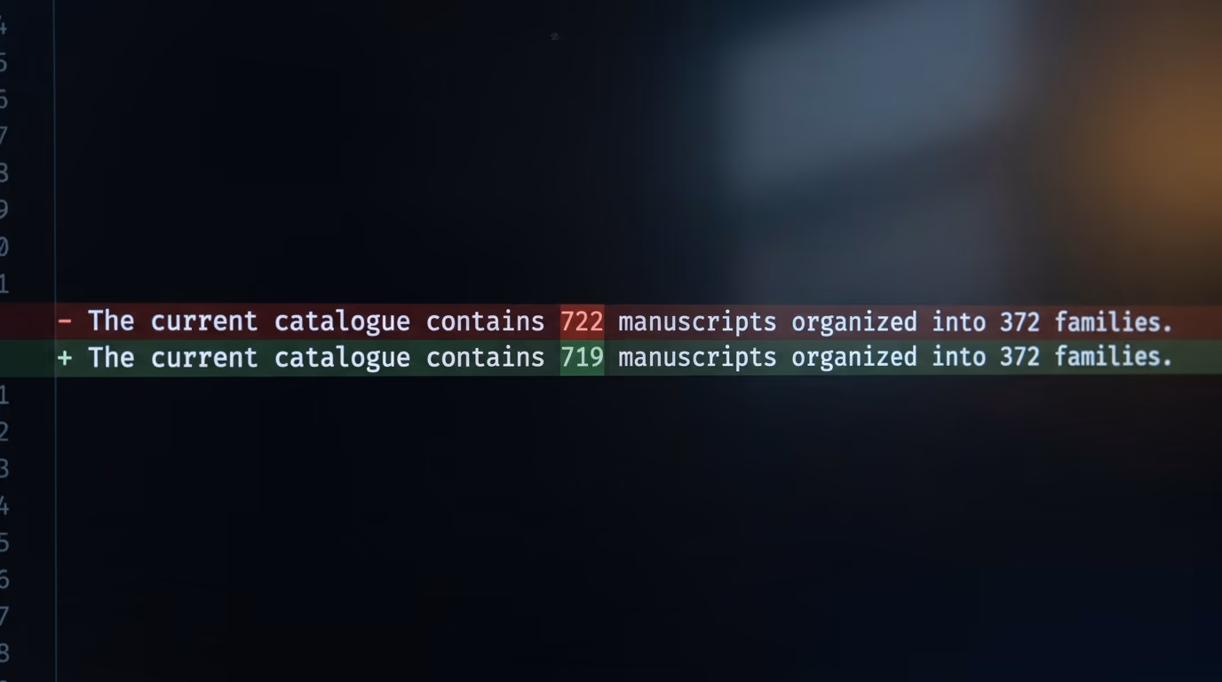 The commit changing the openai math catalogue count from 722 manuscripts to 719