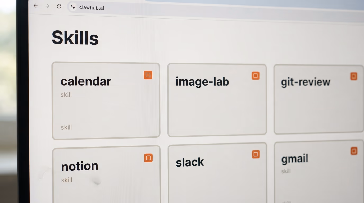 The ClawHub registry in a browser showing published OpenClaw skills