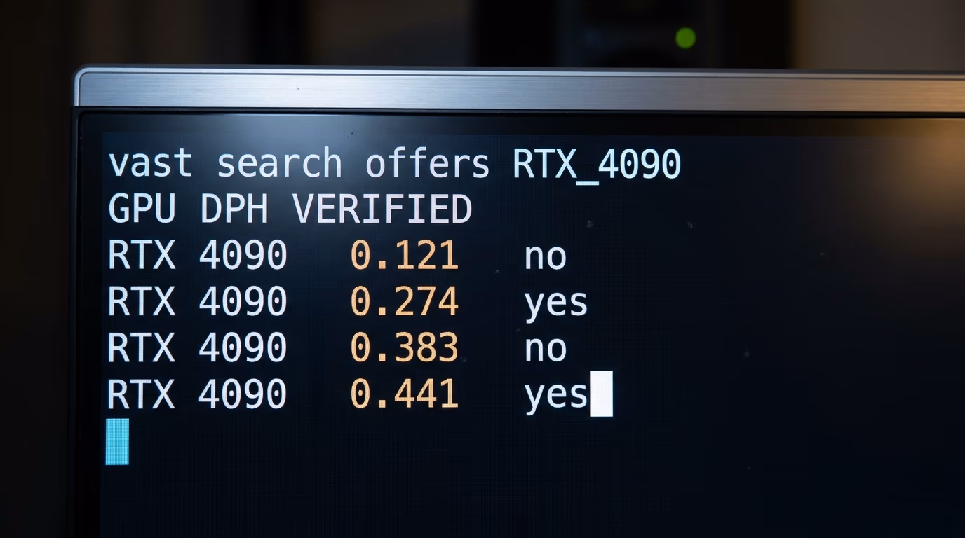 Cheaper per GPU hour on RunPod or Vast.ai, live prices printed in a terminal
