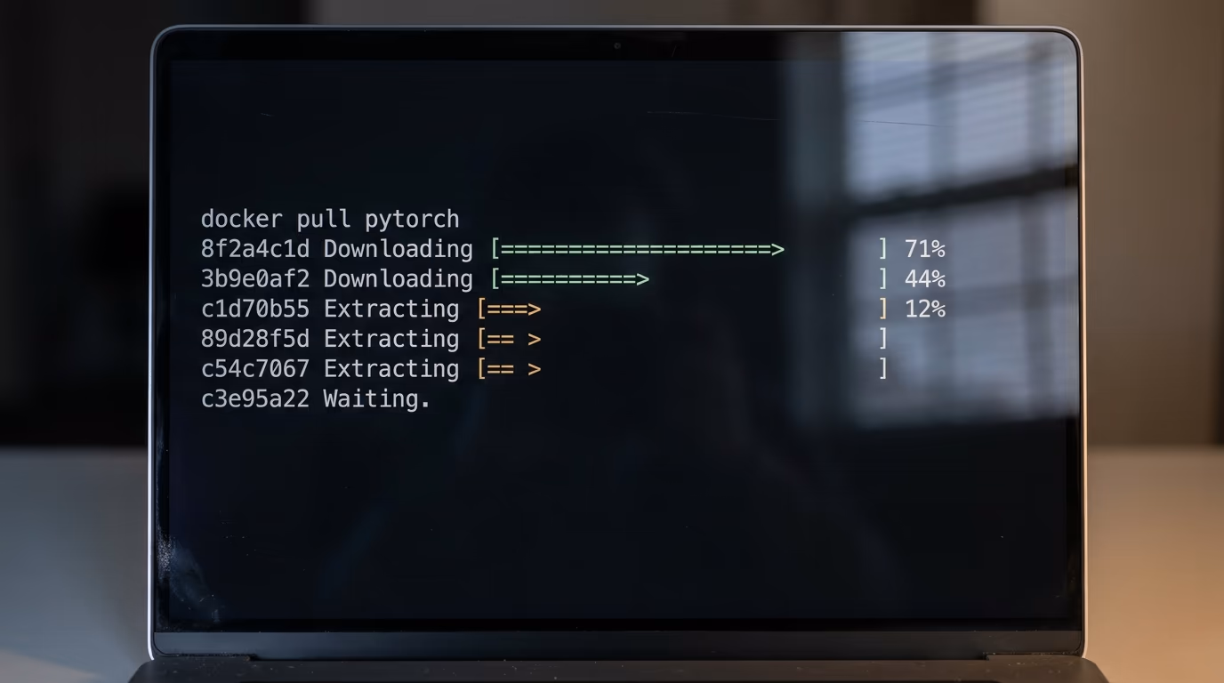 Time to get a GPU running, a container image pulling in a terminal