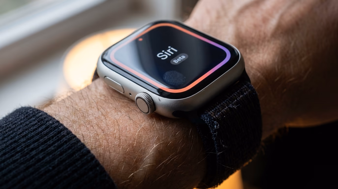 Apple Watch showing the Siri screen with a beta badge