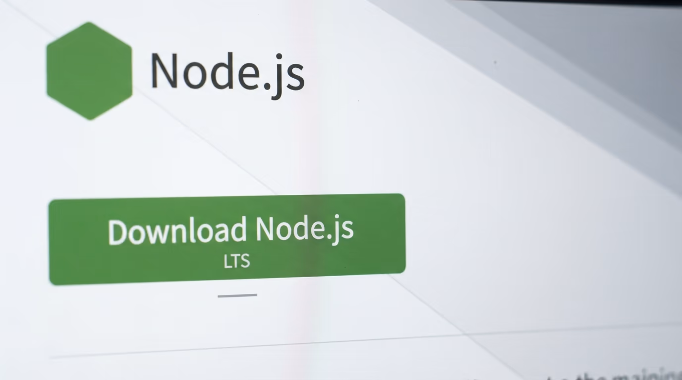 The Node.js download page with the green download button for the LTS version