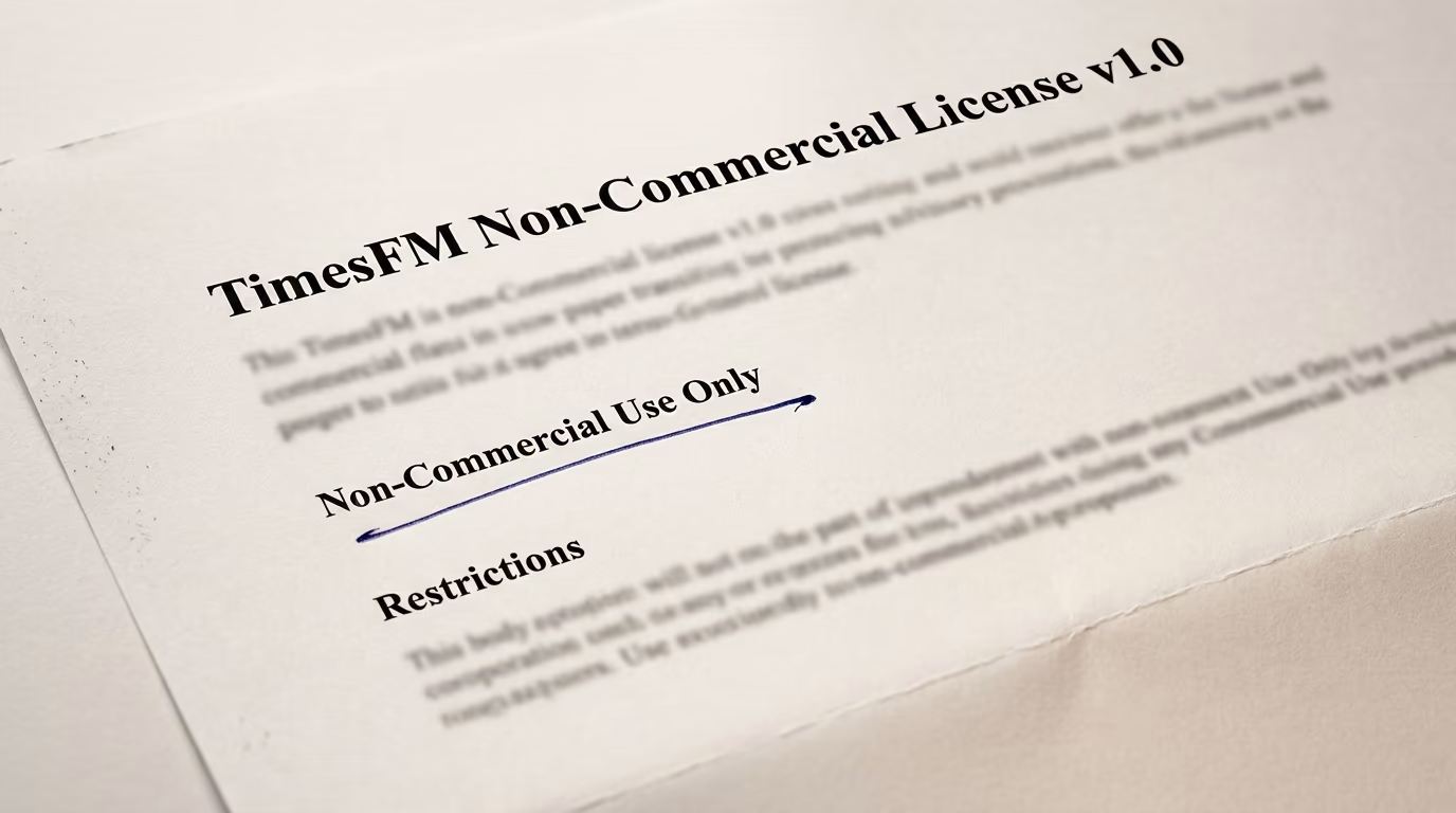 The TimesFM Non-Commercial License v1.0 printed on paper with the non commercial use clause underlined