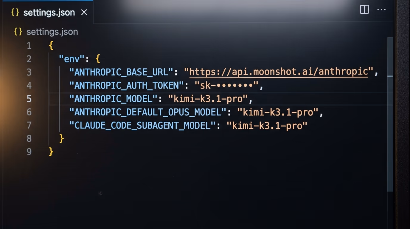 A settings file pointing Claude Code at the Moonshot endpoint