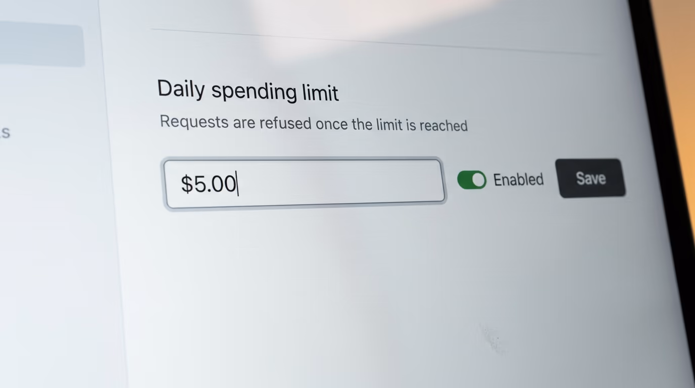 The daily spending budget screen in the Kimi platform console