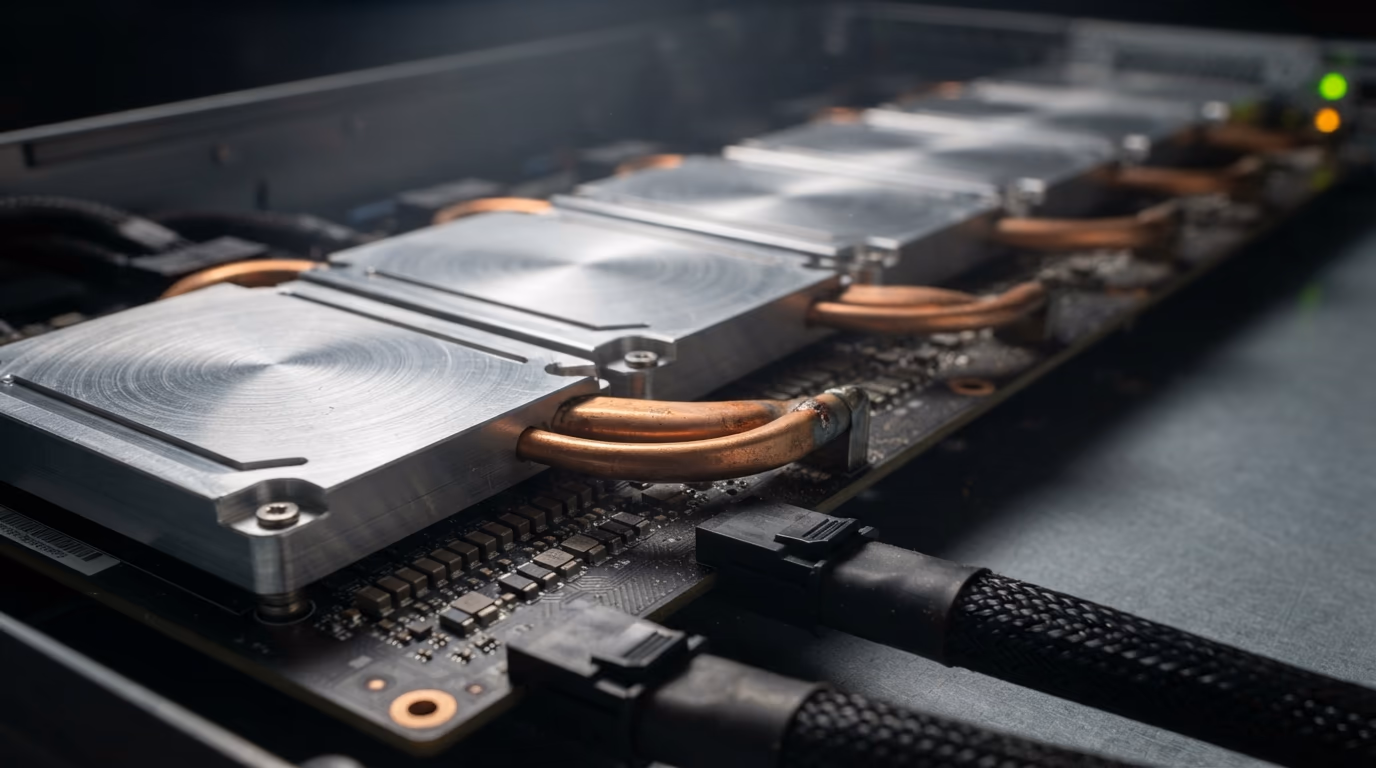 A row of Nvidia B200 accelerators in a server chassis