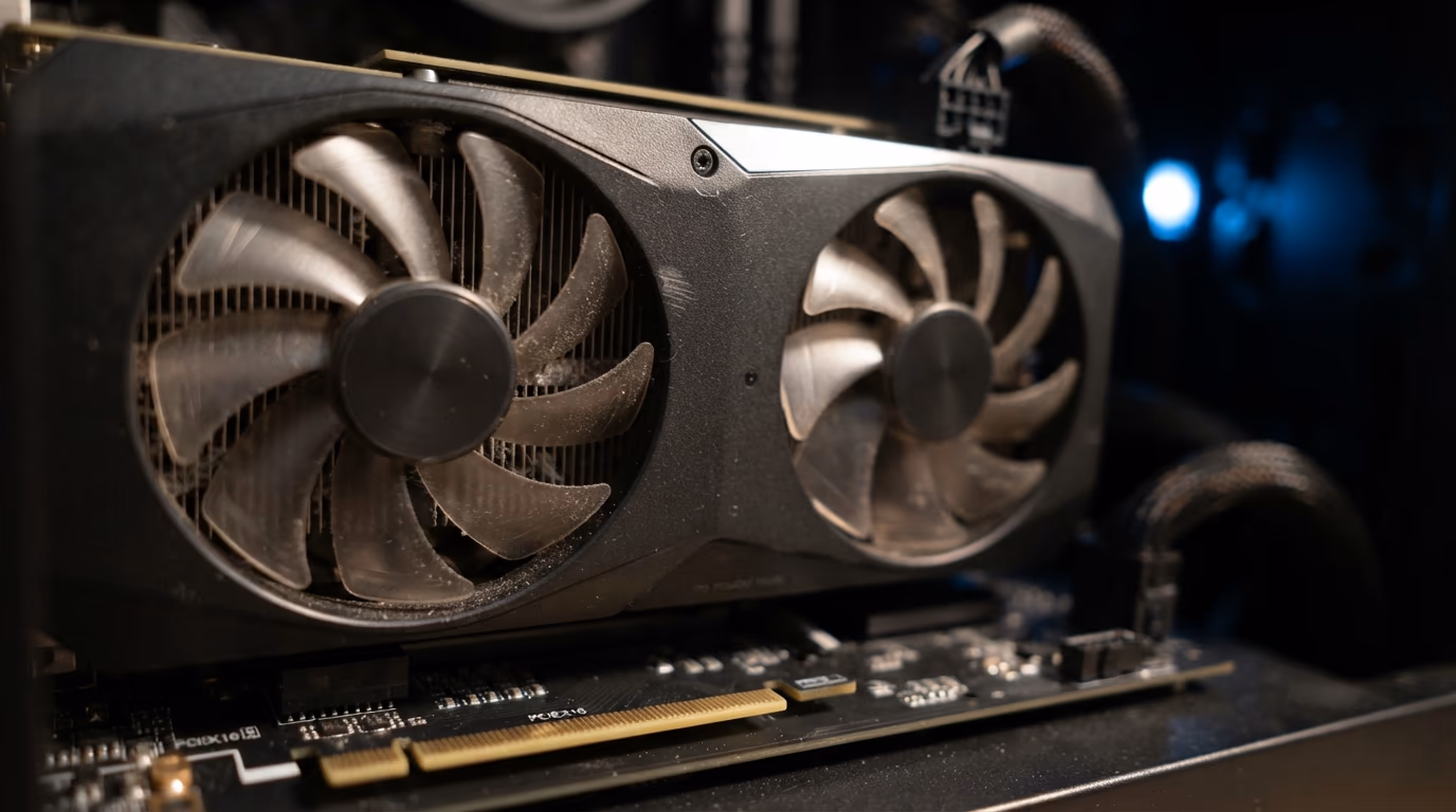 A consumer graphics card inside a home PC case