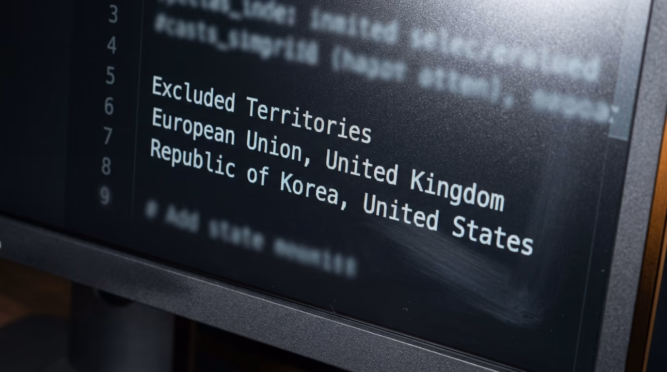 The excluded territories clause of the MiniMax H3 license on screen