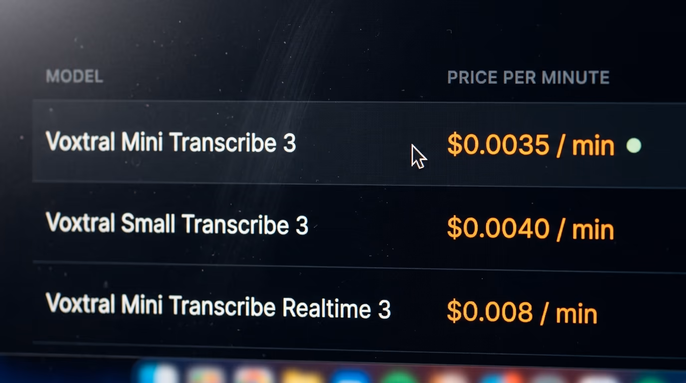 Voxtral 3 transcription rates charged per minute of audio