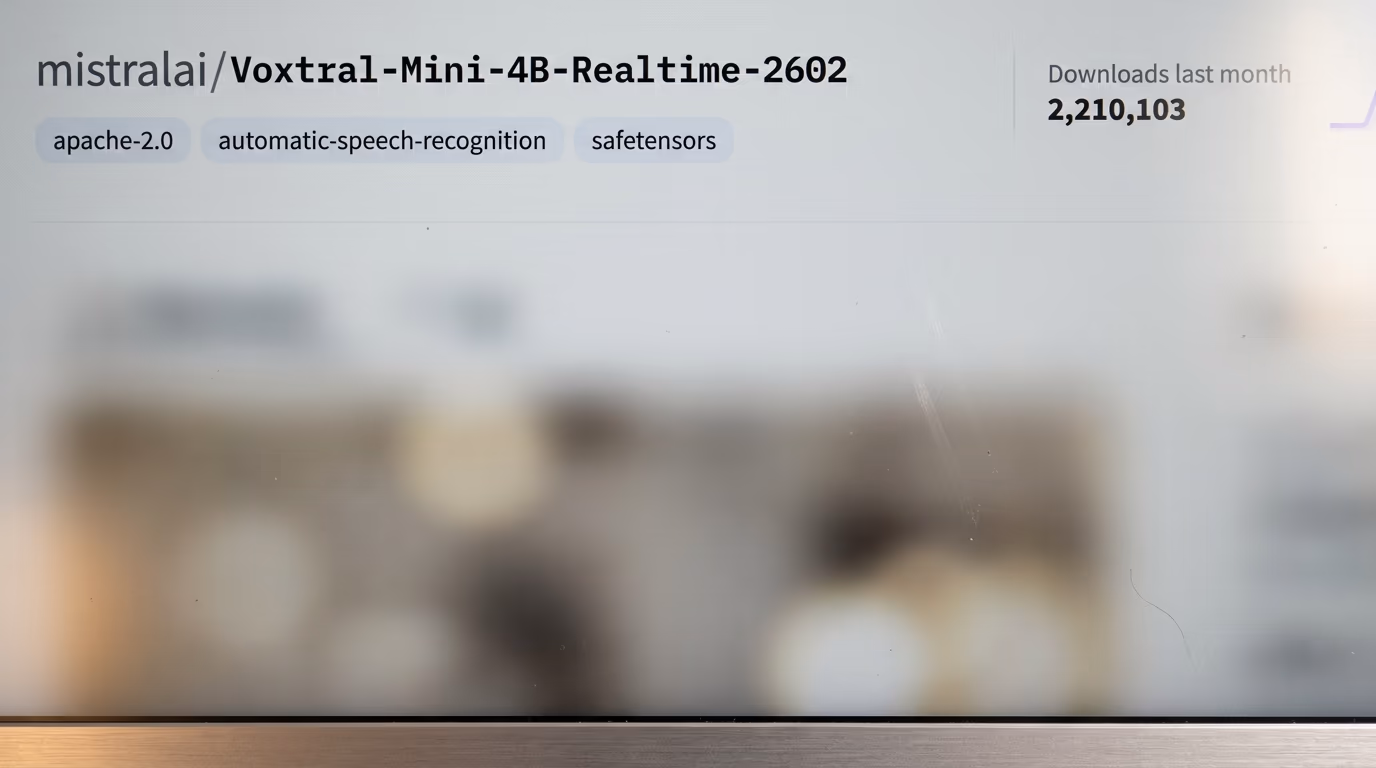 The Hugging Face page of Mistral's downloadable Voxtral model under the Apache licence