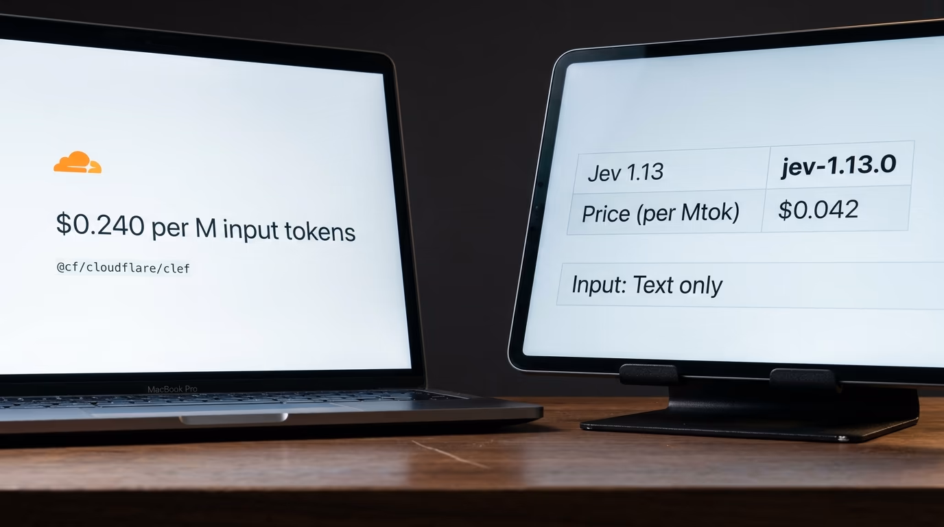 The Clef price and the Jev price shown side by side on two screens
