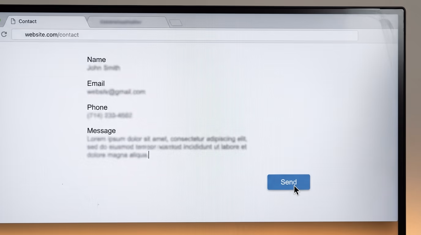A browser window with a contact form half completed and the cursor over the send button