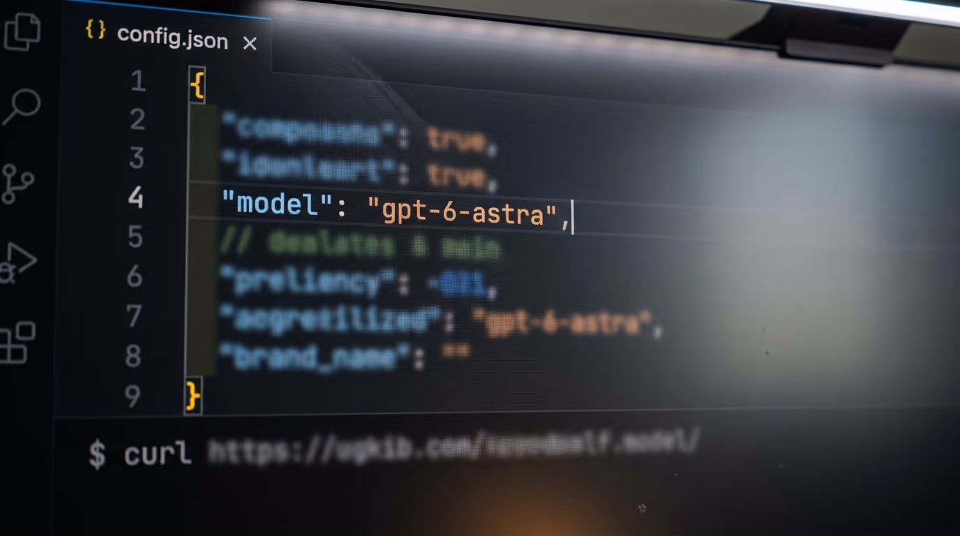 A code editor showing the gpt-6-astra model identifier in a configuration file